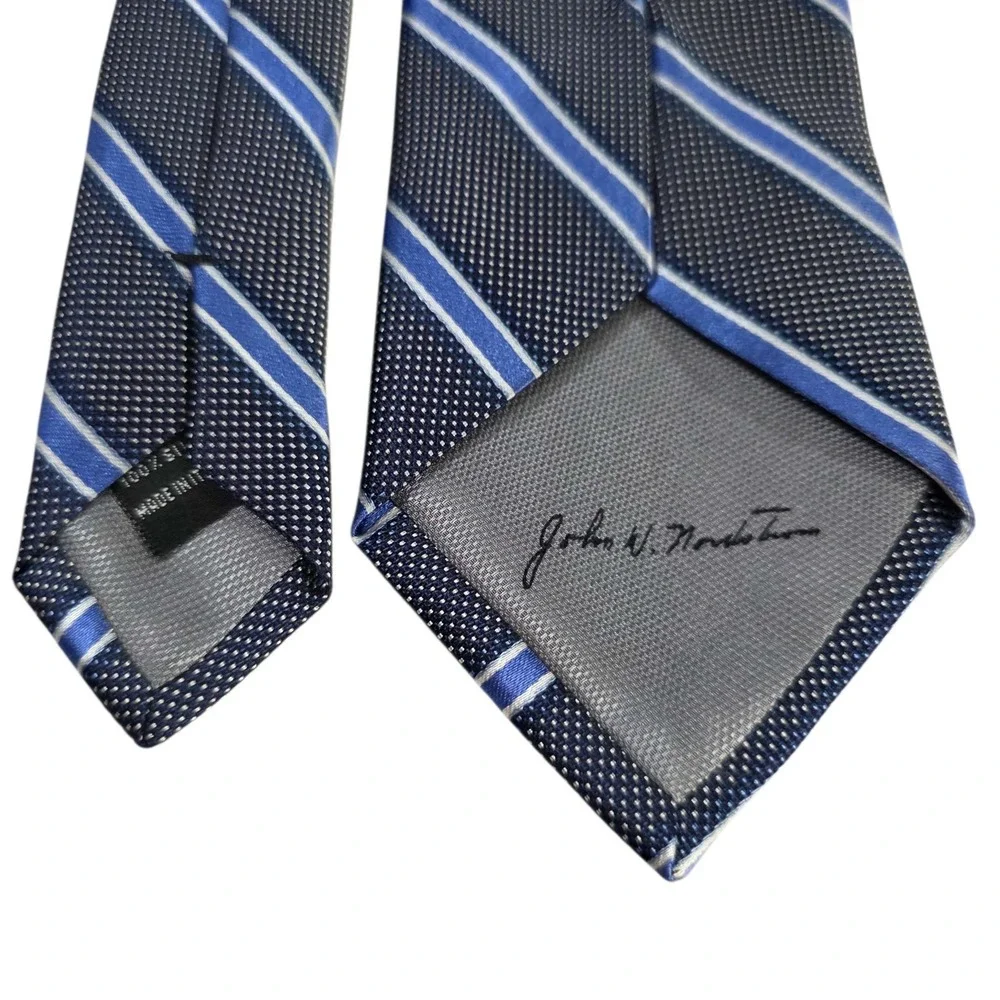 John‎ W. Nordstrom Silk Striped Necktie Blue White Polka Dot Italian Made